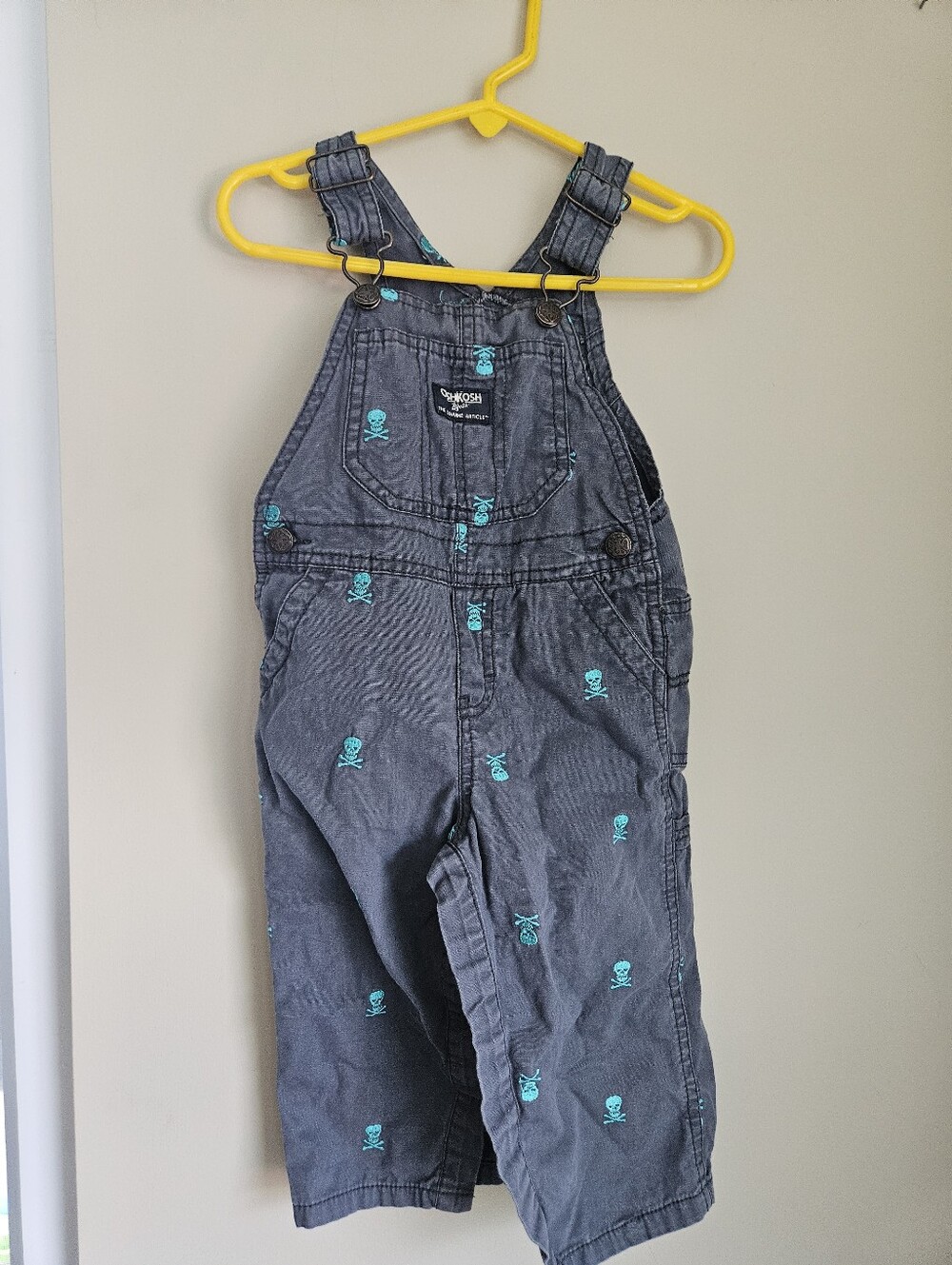 OshKosh B'gosh Gray Overalls with Teal Skull Accents Toddlee Bibs Biker Layer
